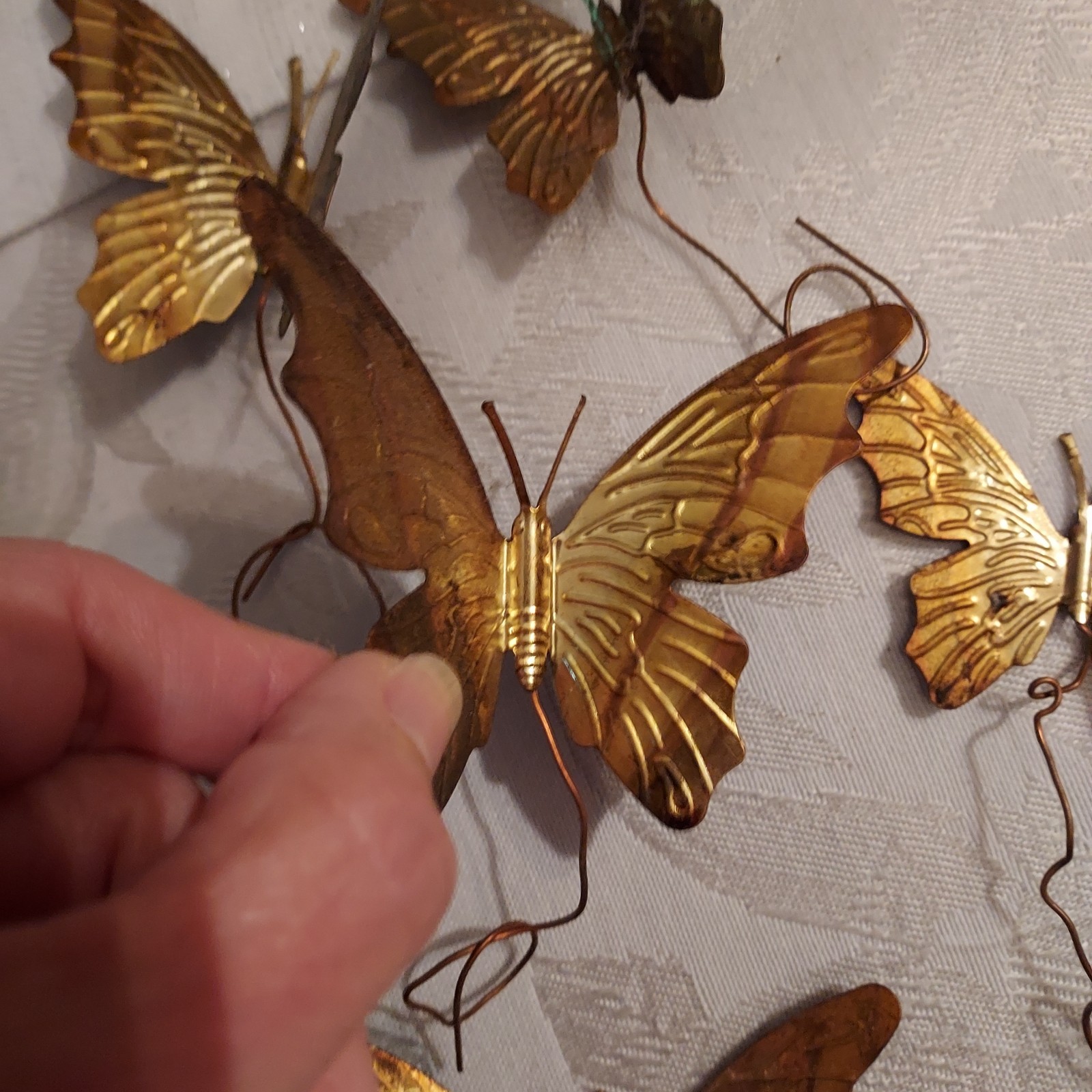 Vintage Gold Brass Color Metal Butterfly Wired Tie Ons Floral Decor Qty of 12
