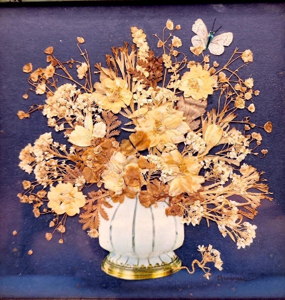 Garden Flowers of Summertime Pressed Flower Botanical Art Faux Bamboo Frame v2