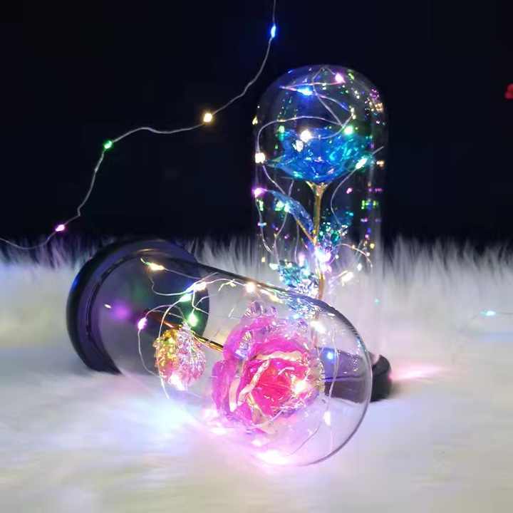 Wholesale artificial rose LED lighting, high-quality 24K rose glass cover