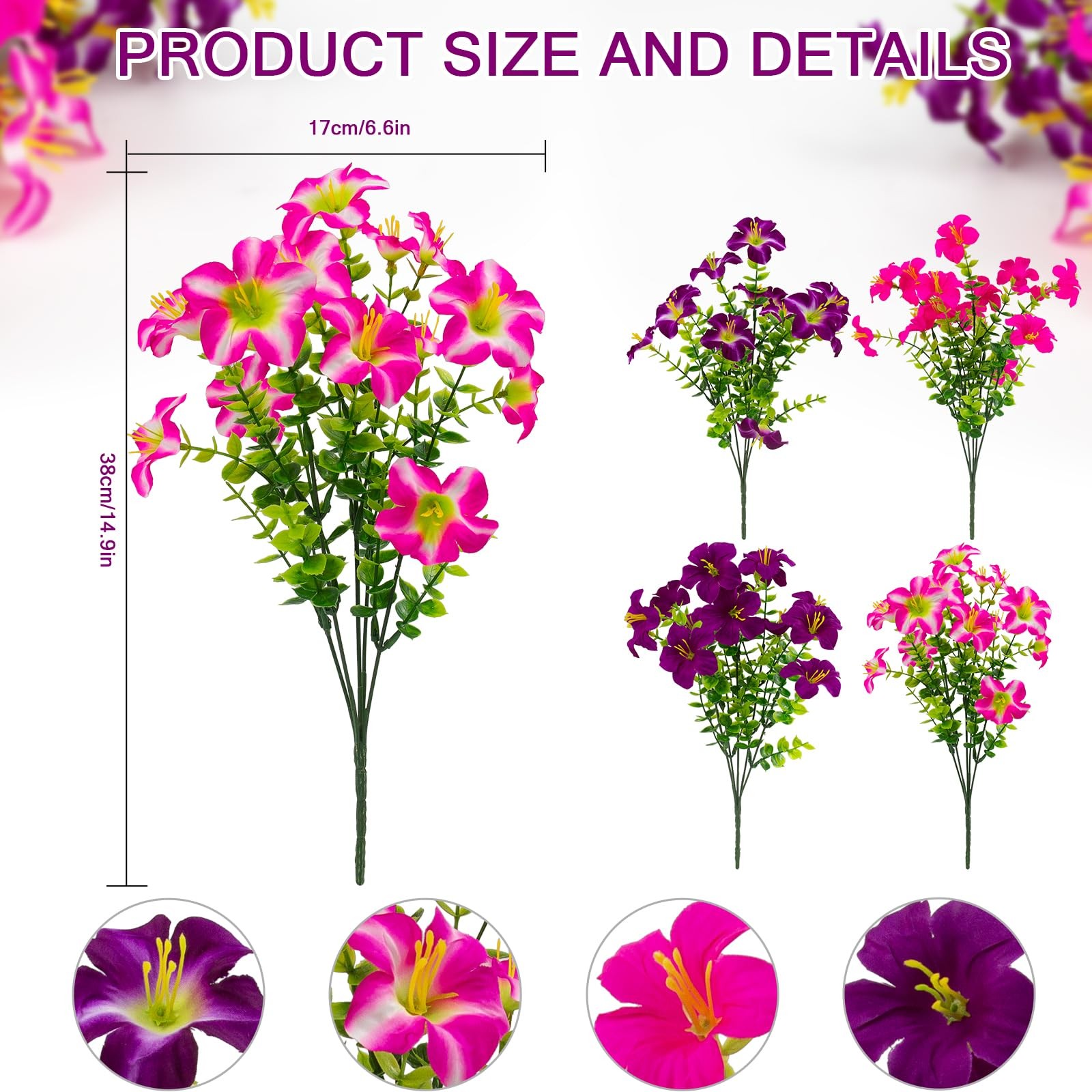 16 Pcs Faux Petunias Artificial Flowers Plants for Outdoor Plant Decoration,F…