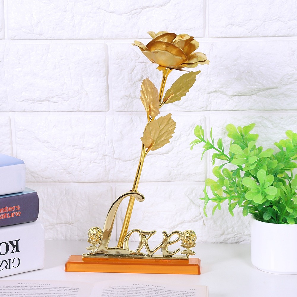 (Golden)24K Gold Foil Flower Artificial Rose Valentine Day Romantic Gift