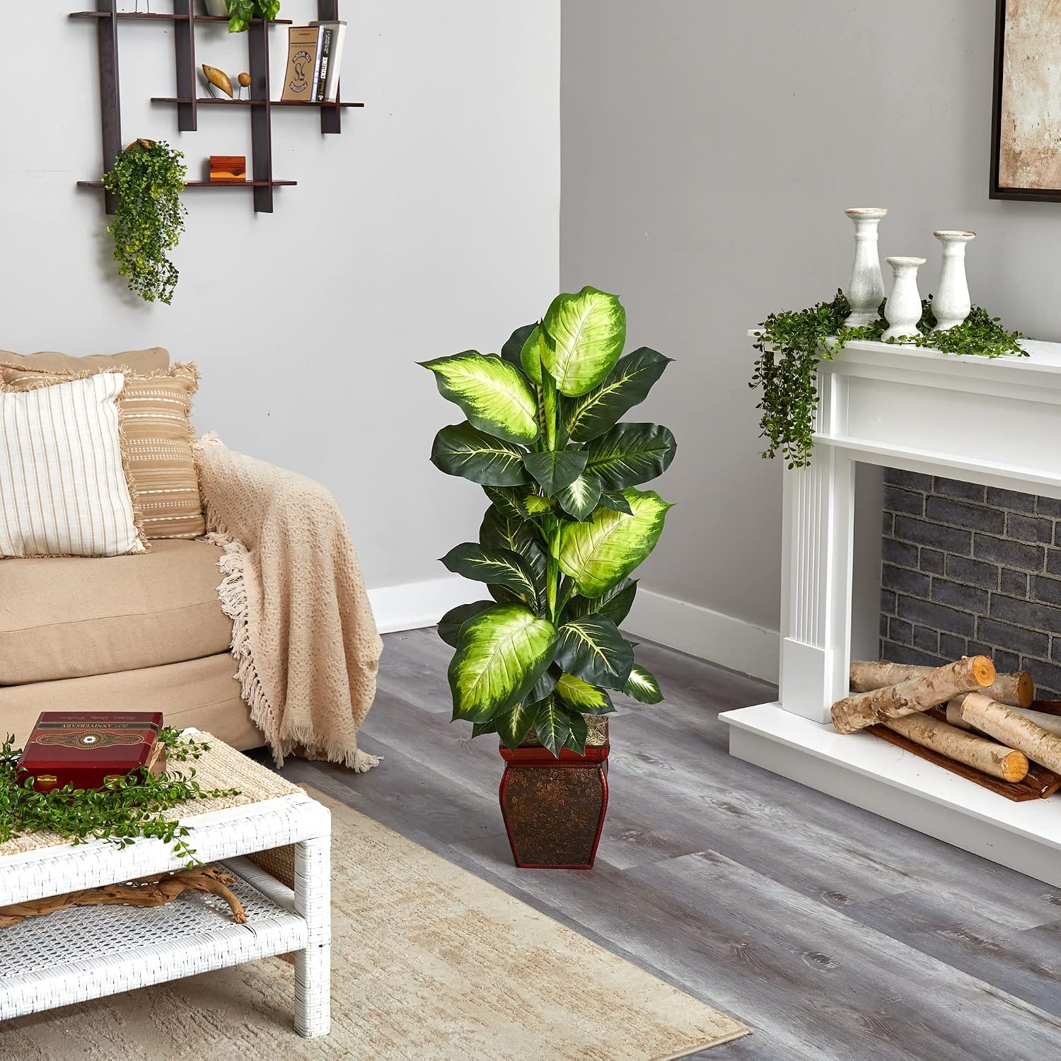 Artificial Dieffenbachia, Floor Plant Faux Greenery With Decorative Planter For