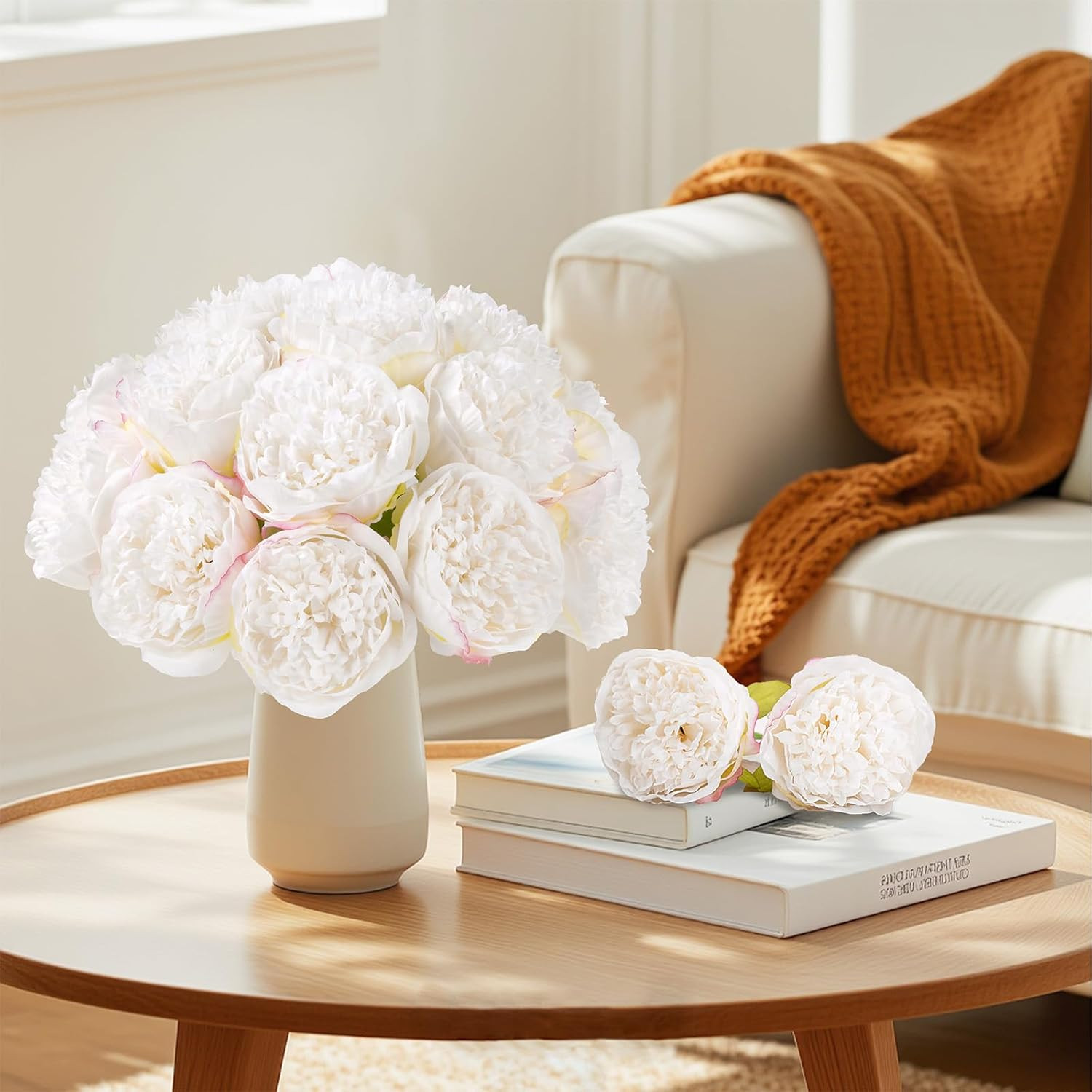 U’Artlines 2 Bouquet 10 Heads Artificial Peony Silk Flower Leaf Home Office Wedd