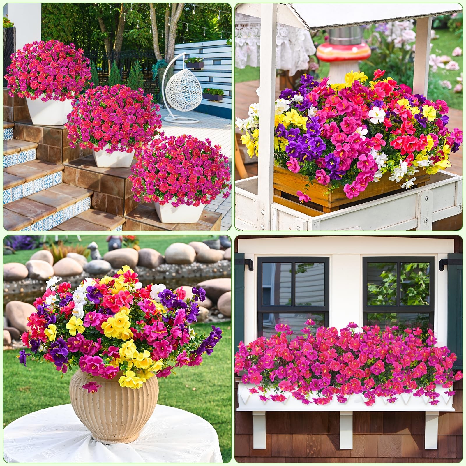 24 Bundles Look Real Artificial Flowers for Outdoors, Realistic Fake Outdoor …