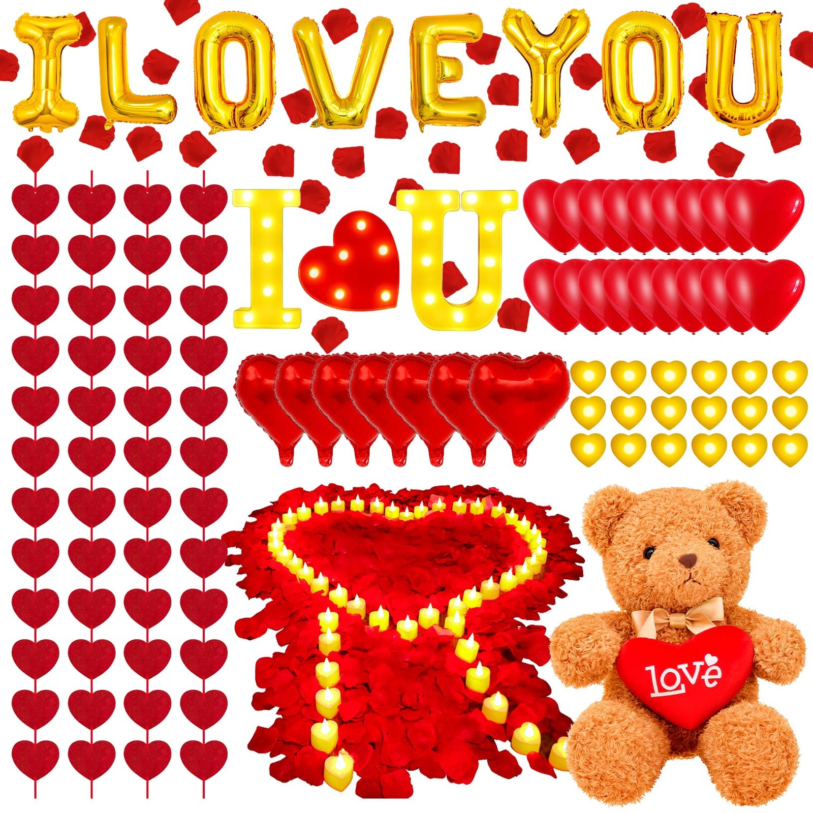 4229 PCS Romantic Decoration Set Rose Petals, Candles, Balloons, LED Hearts
