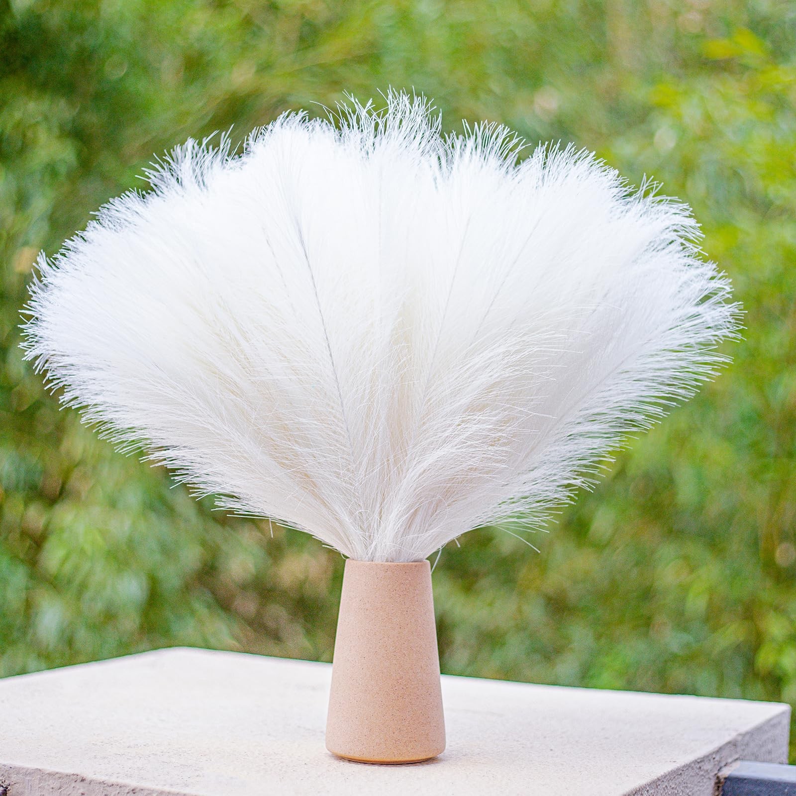 10 Stems White Pampas Grass Fluffy – 17.7″ Faux Pampas Grass Decor Small Fluf…