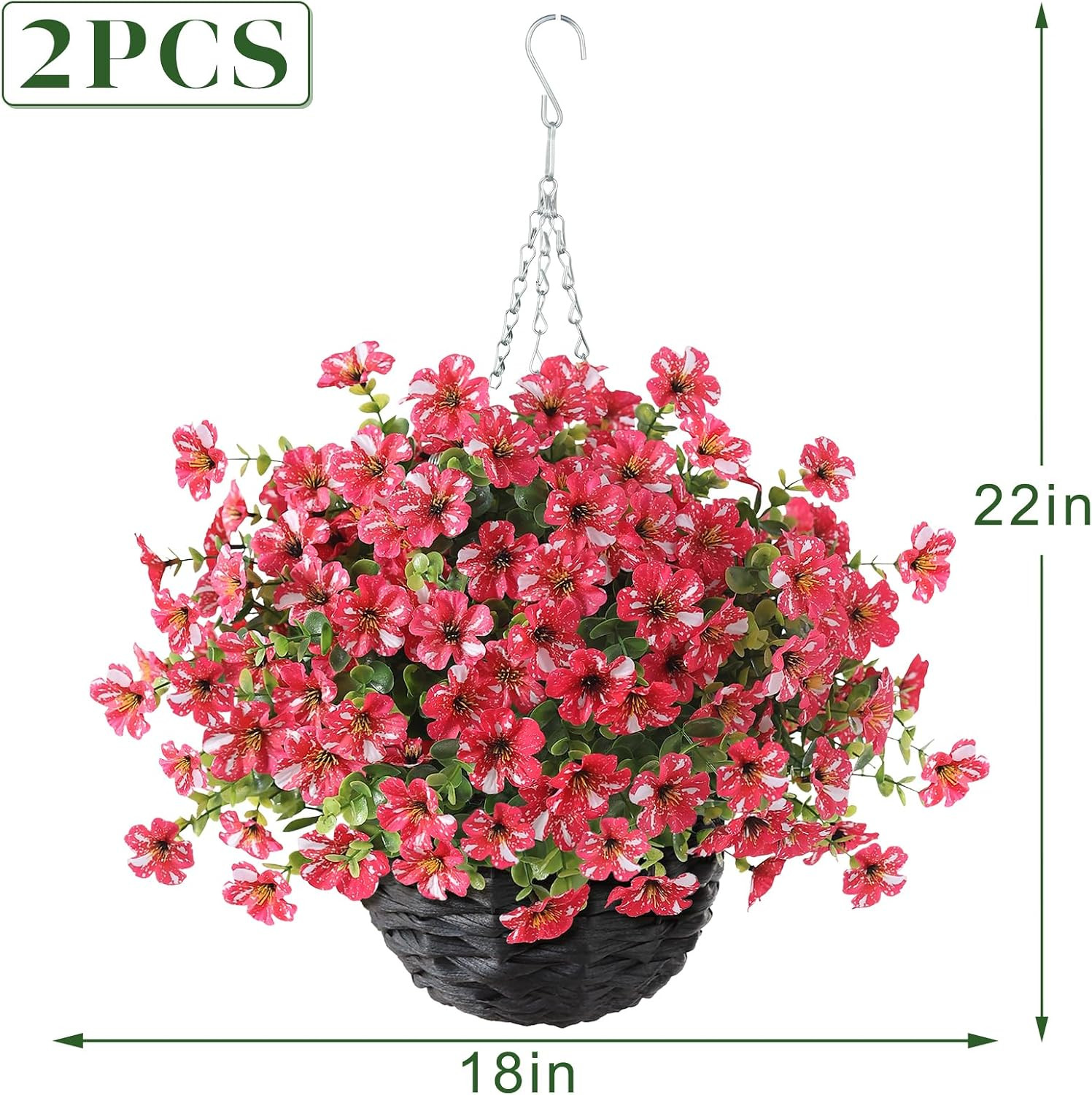Vibrant Faux Morning Glory & Eucalyptus in Hanging Basket – 2PCS Decor