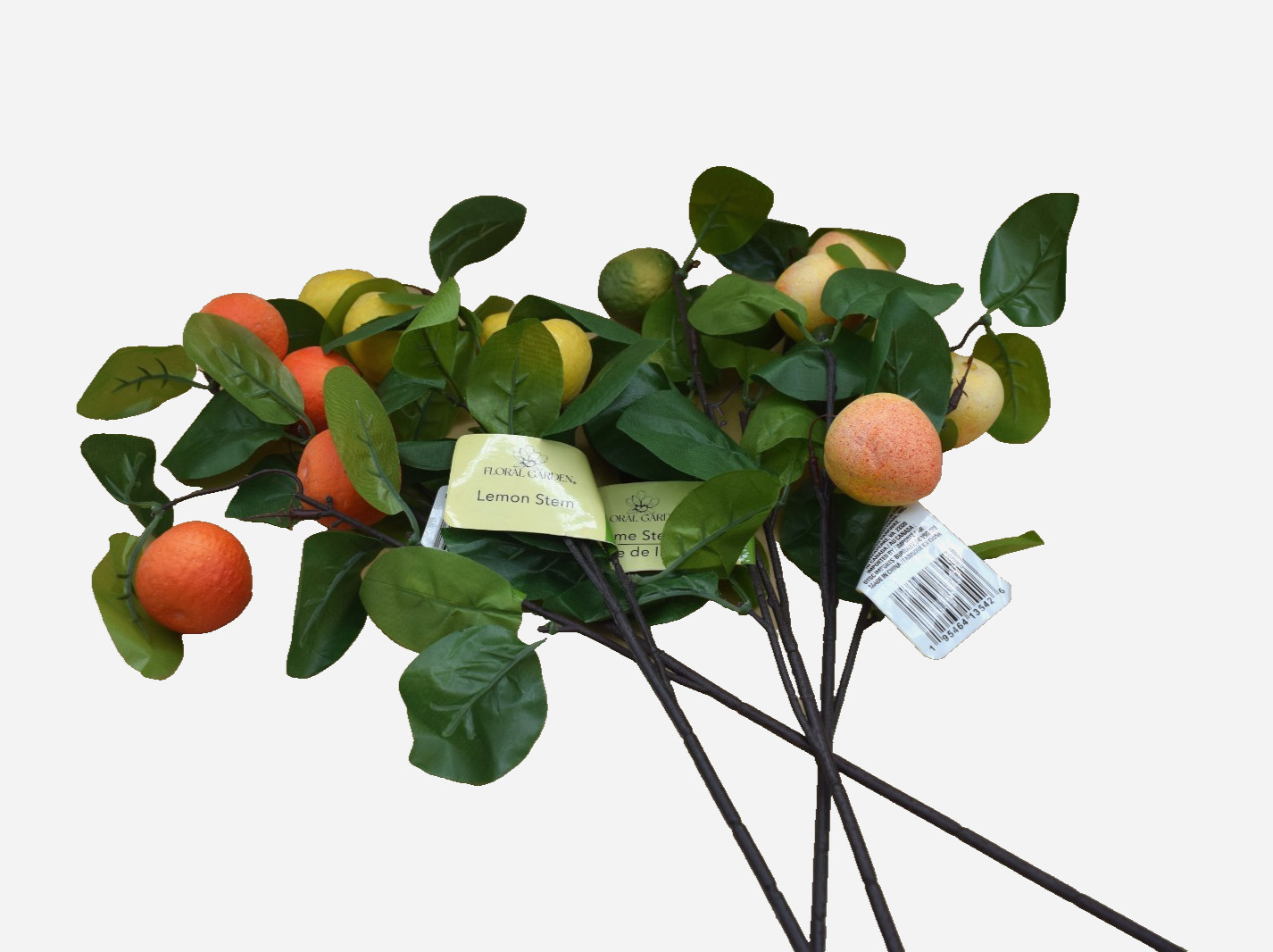 4 Artificial Faux Floral Lemon, Peach & Orange Stems For Crafts Floral Decor