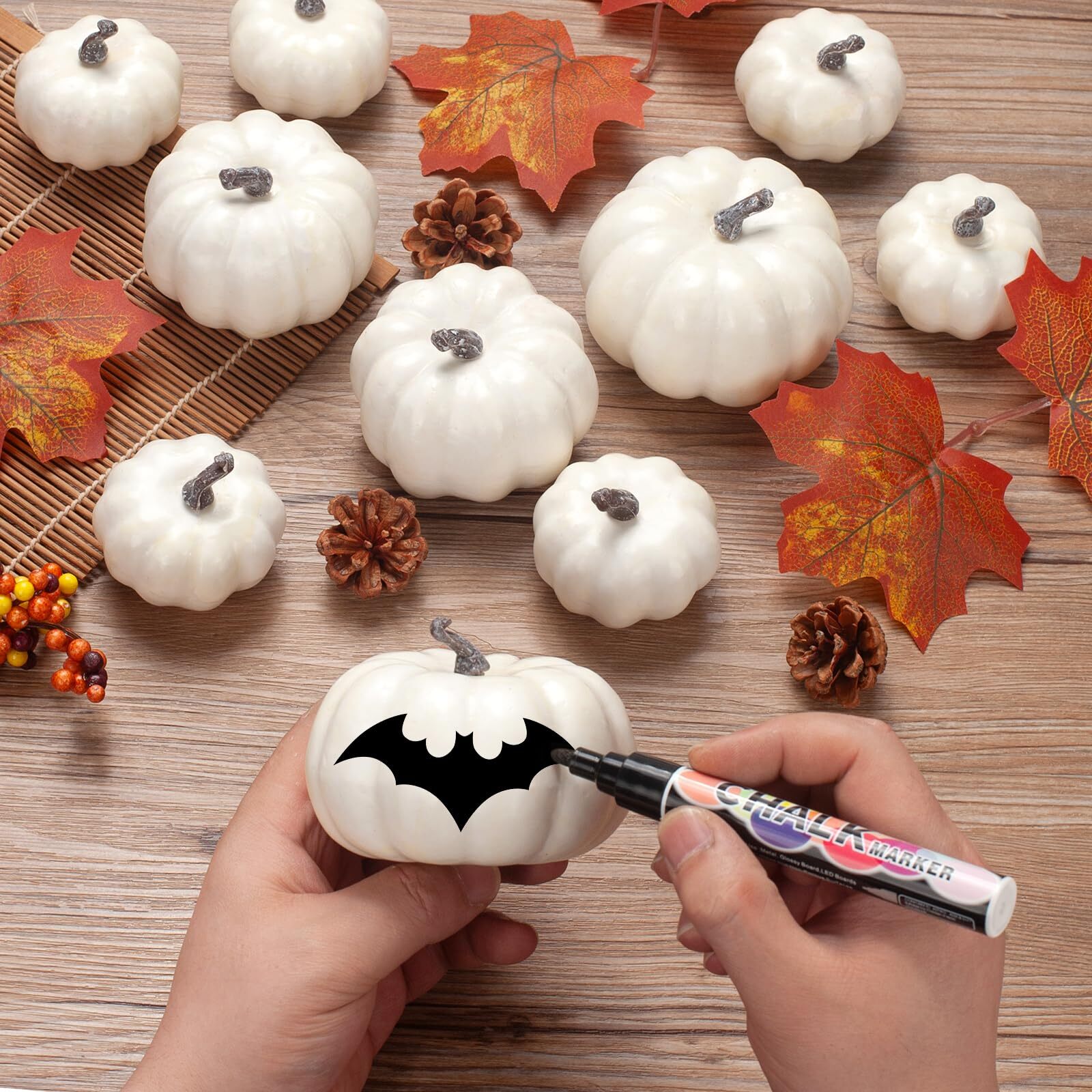 Pumpkin Decor Set 22 PCS Fall Harvest Decorations – White Artificial Pumpkins…