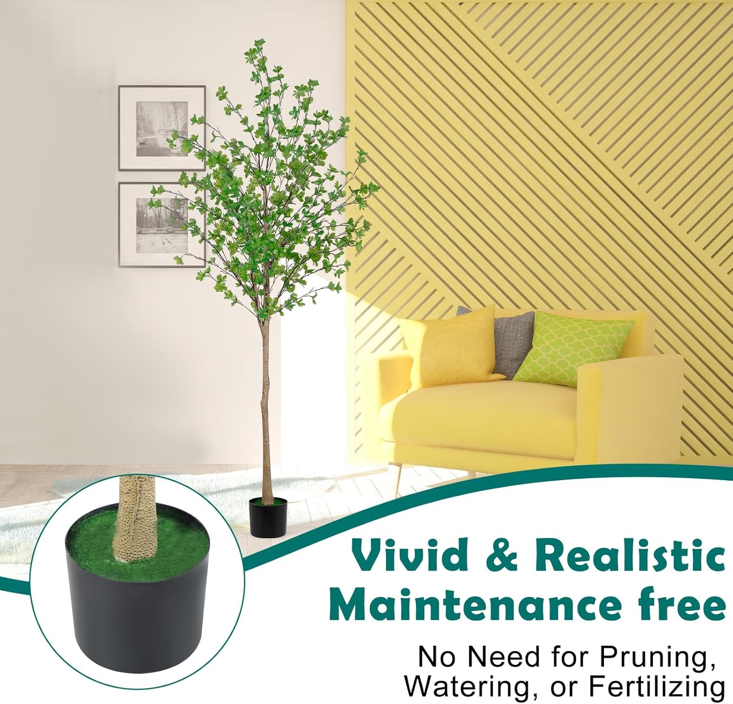6FT Artificial Enkianthus Tree Realistic Texture Emerald Green Potted Faux Tree