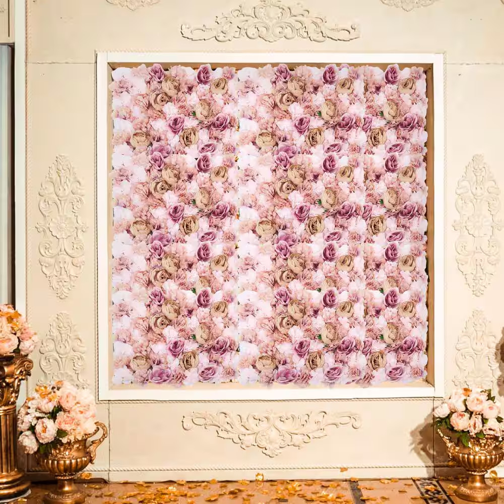 23 .6 In. X 15.7 In. Autumn Pink Artificial Floral Wall Panel Silk Fabric Rose D