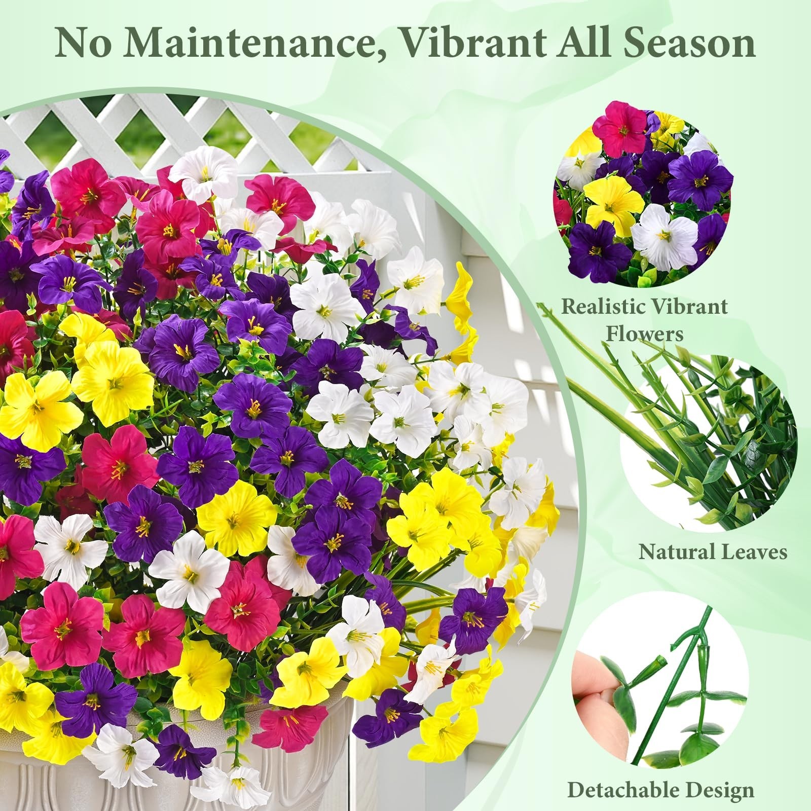 12 Bundles Mixed Color Artificial Petunias – UV Resistant Silk Flowers for Outdo