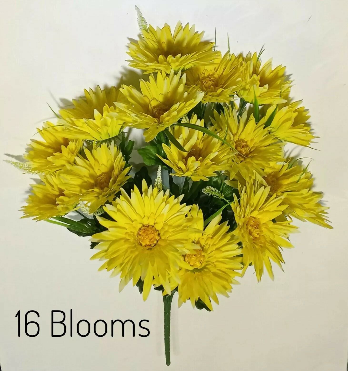 16-Gerbera Yellow Mums 21″ Bush Quality Silk Flower Home Wedding Decor Art USA