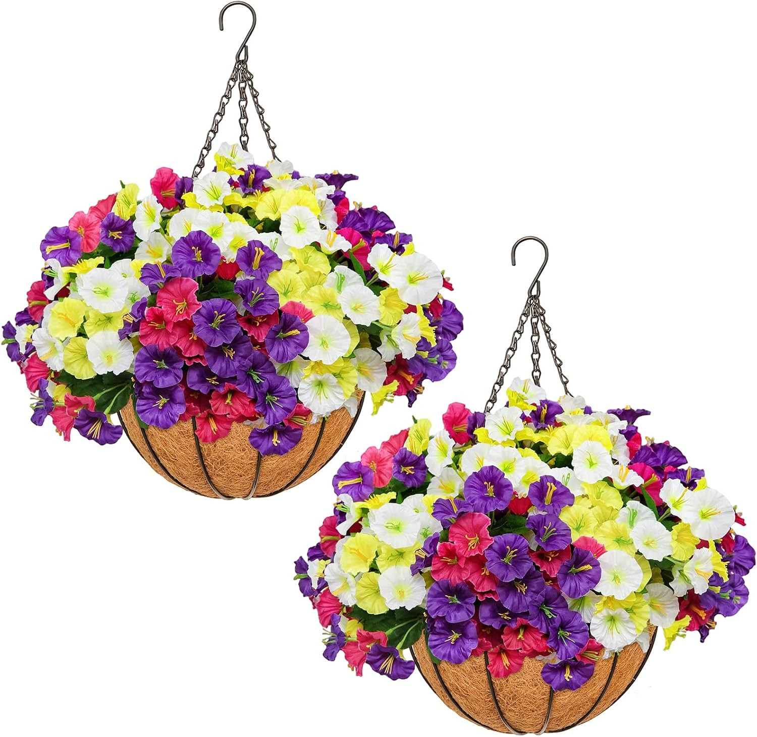 2 Set Artificial Hanging Flowers with Basket for Outdoor Spring Summer Decor – R
