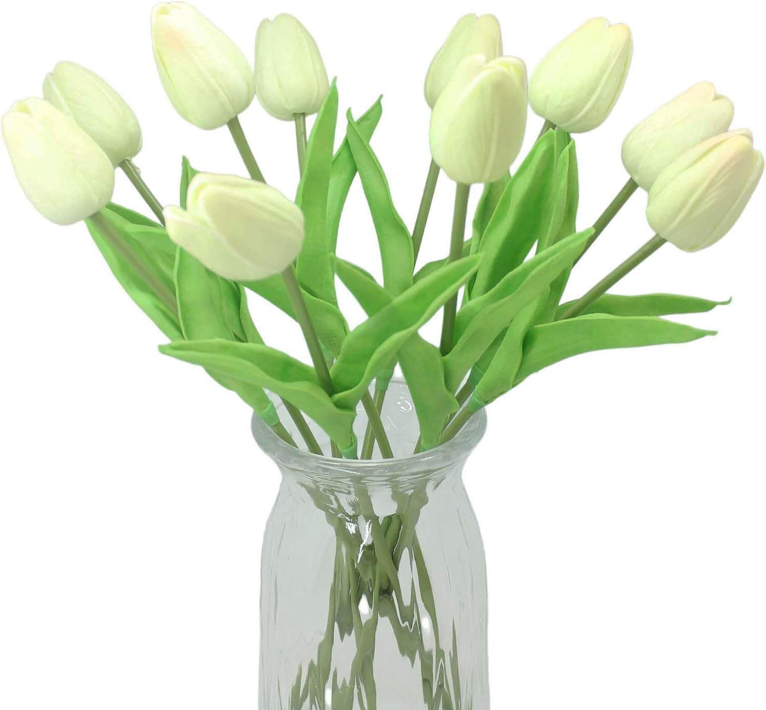 10 Heads Artificial Tulips,Light Champagne | 13.38 Inch,Real Touch PU Faux Flora