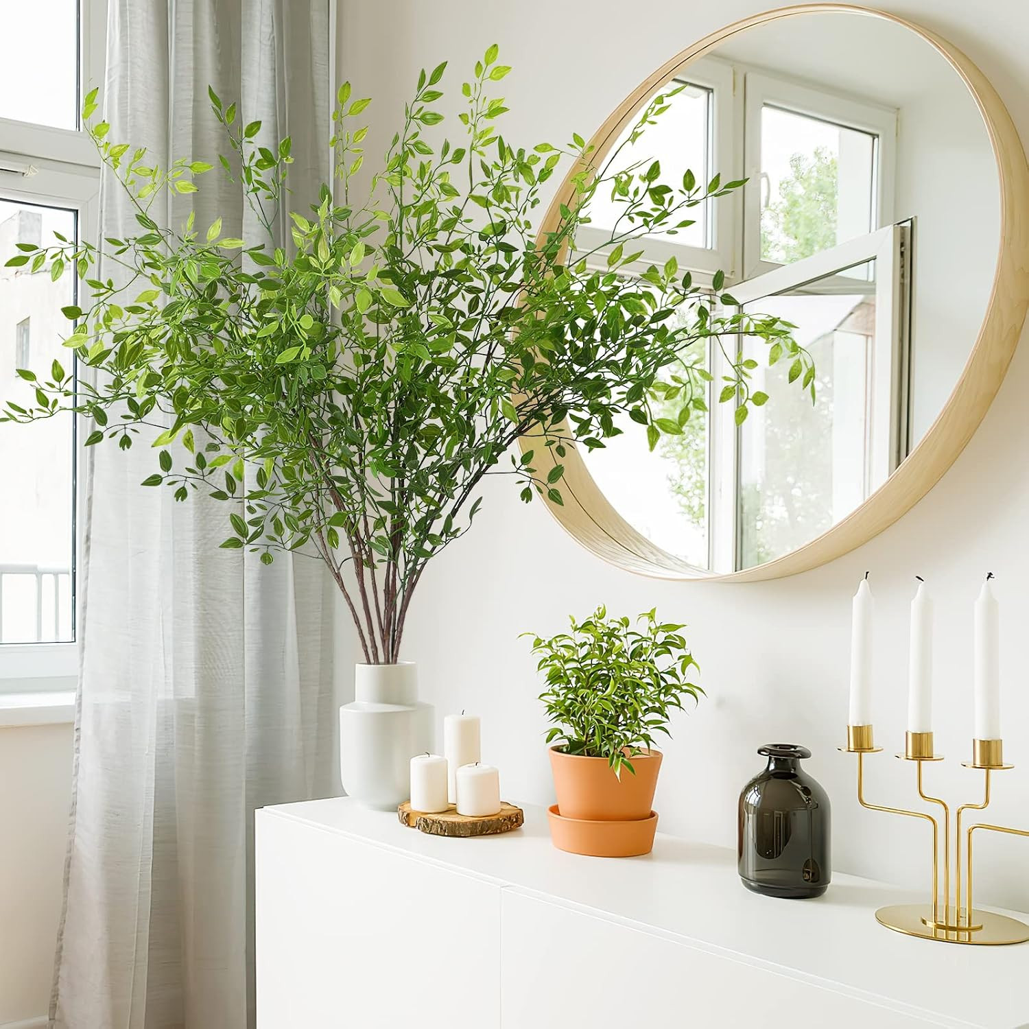 Artificial Plants 2PCS 43.3 Inch Artificial Greenery for Vase, Artificial Green