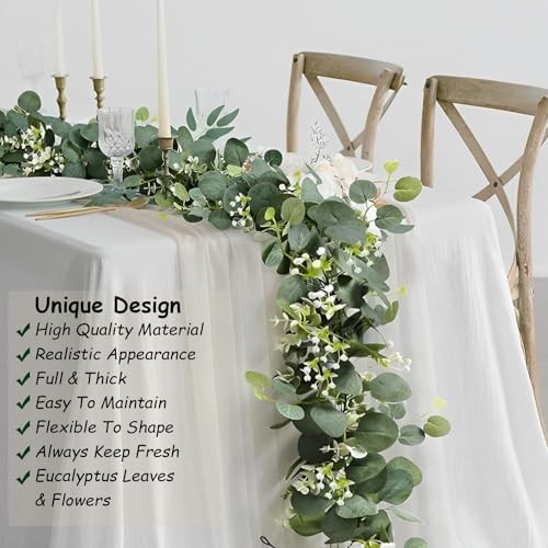 2 Pack Artificial Eucalyptus Garland 5.9FT Spring Greenery Garland Summer Fall