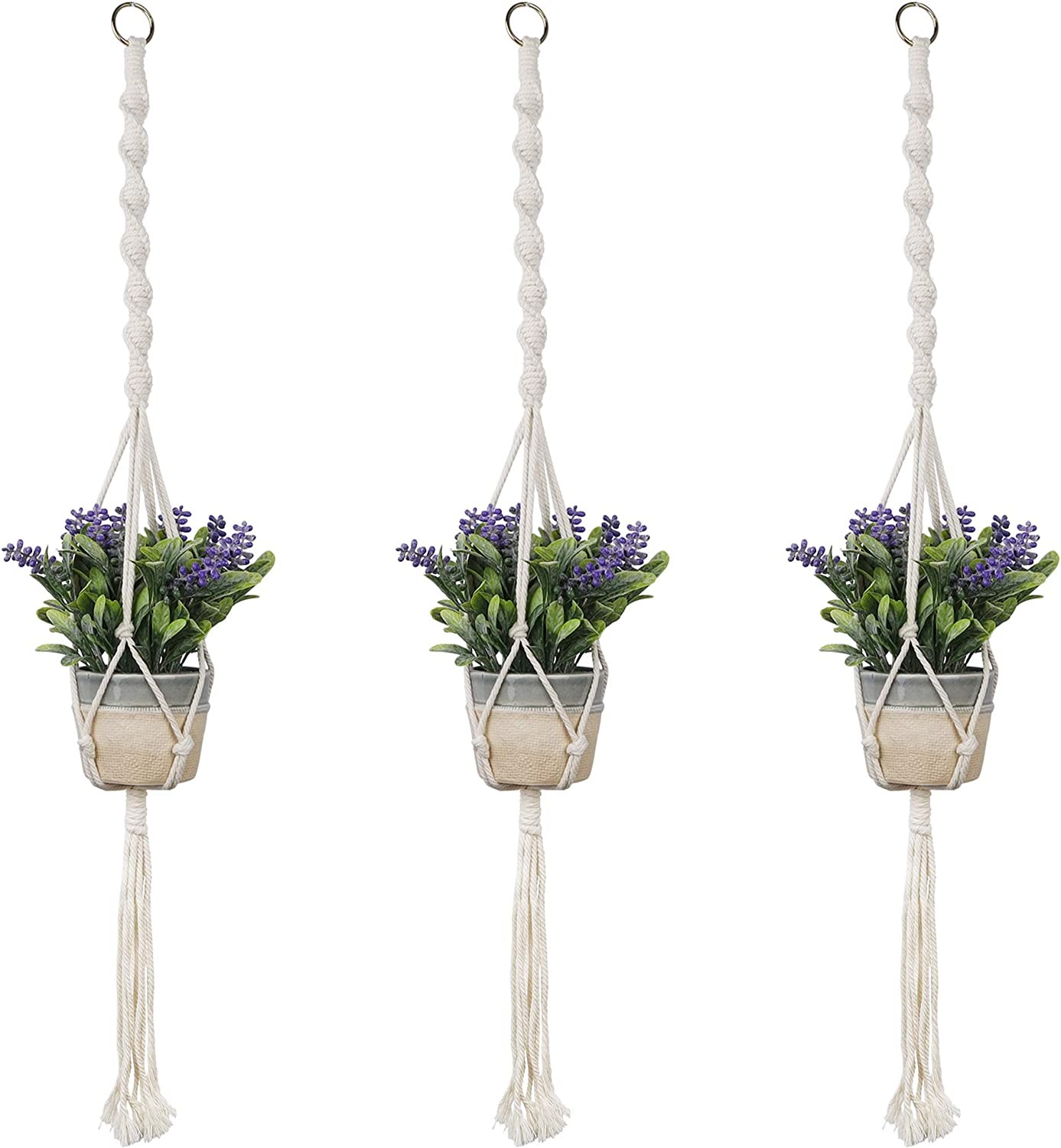 Macrame Plant Hanger 3 Pack with Hooks – Cotton Rope Hanging Planters
