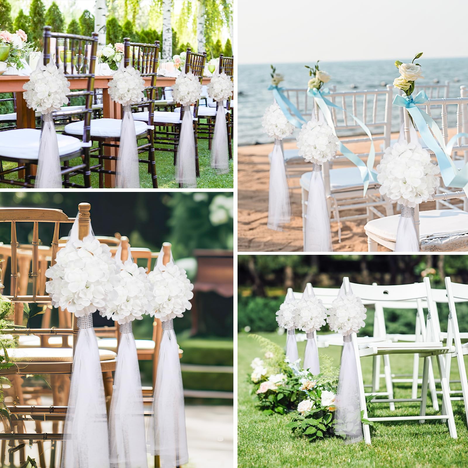 24 Set Large Wedding Hydrangea/Gardenia Flowers with Long Tulle Tails, 31.5in…
