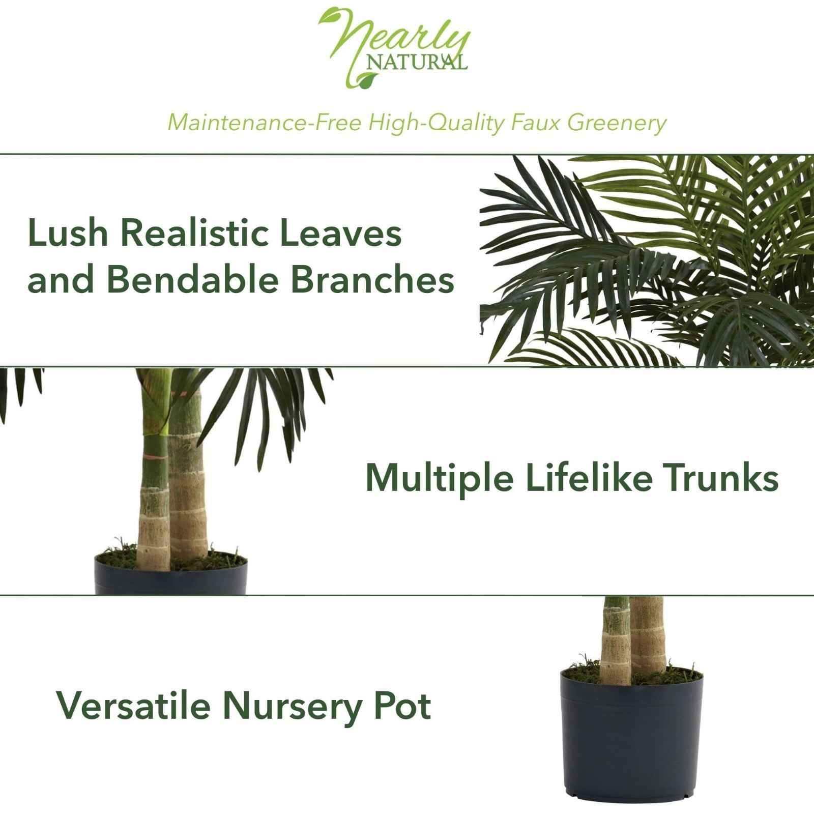 4ft Double Stalk Golden Cane Palm – Realistic Faux Plant, Indoor Tropical Decor,