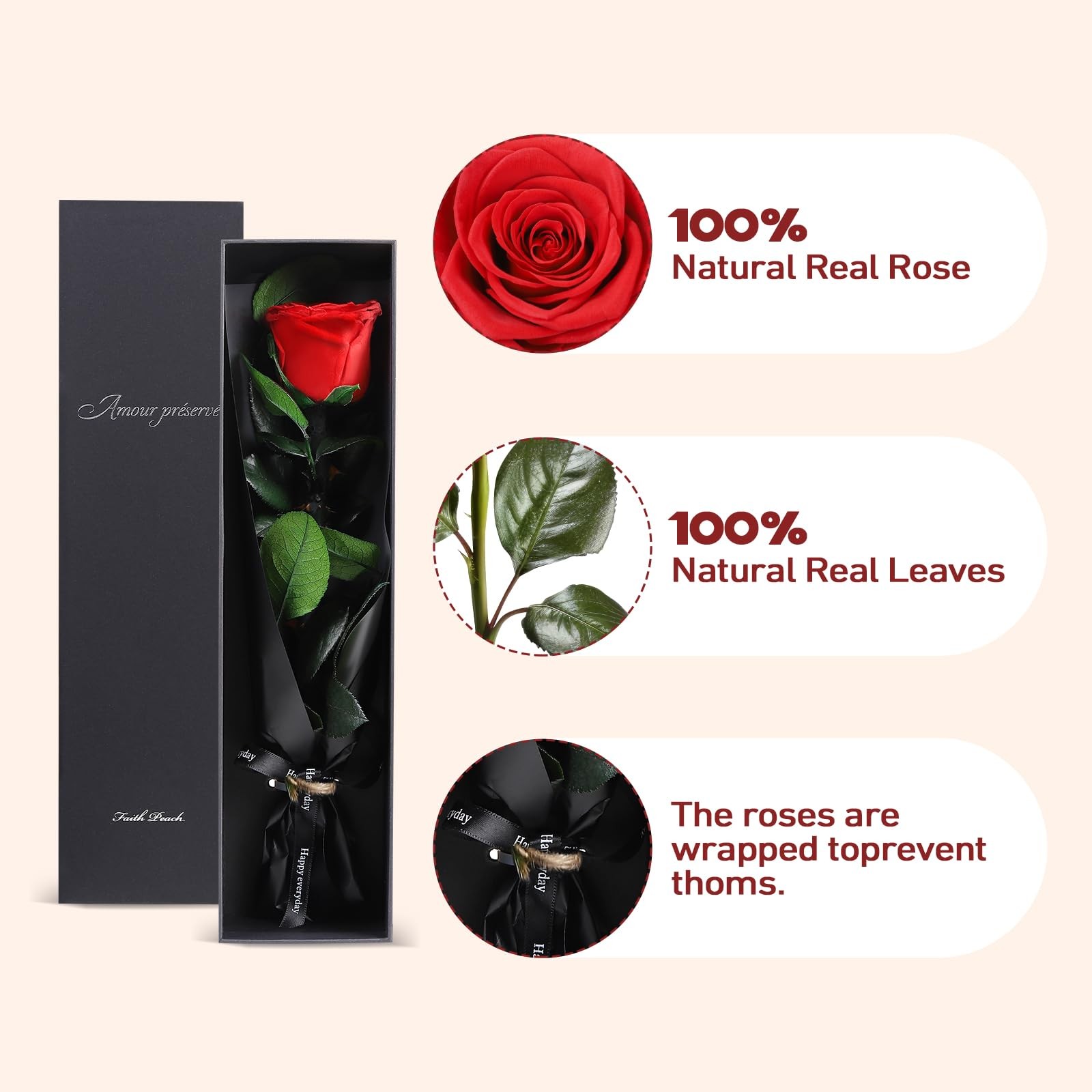Preserved Rose Gift for Mom, Valentines Mothers Day 12” Preserved Rose Flowe…