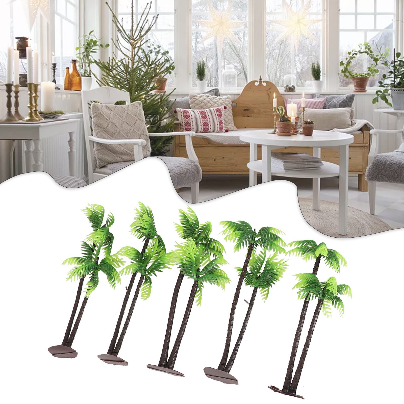Artificial Coconut Palm Tree Plant Bonsai Realistic Miniature Home Decoration
