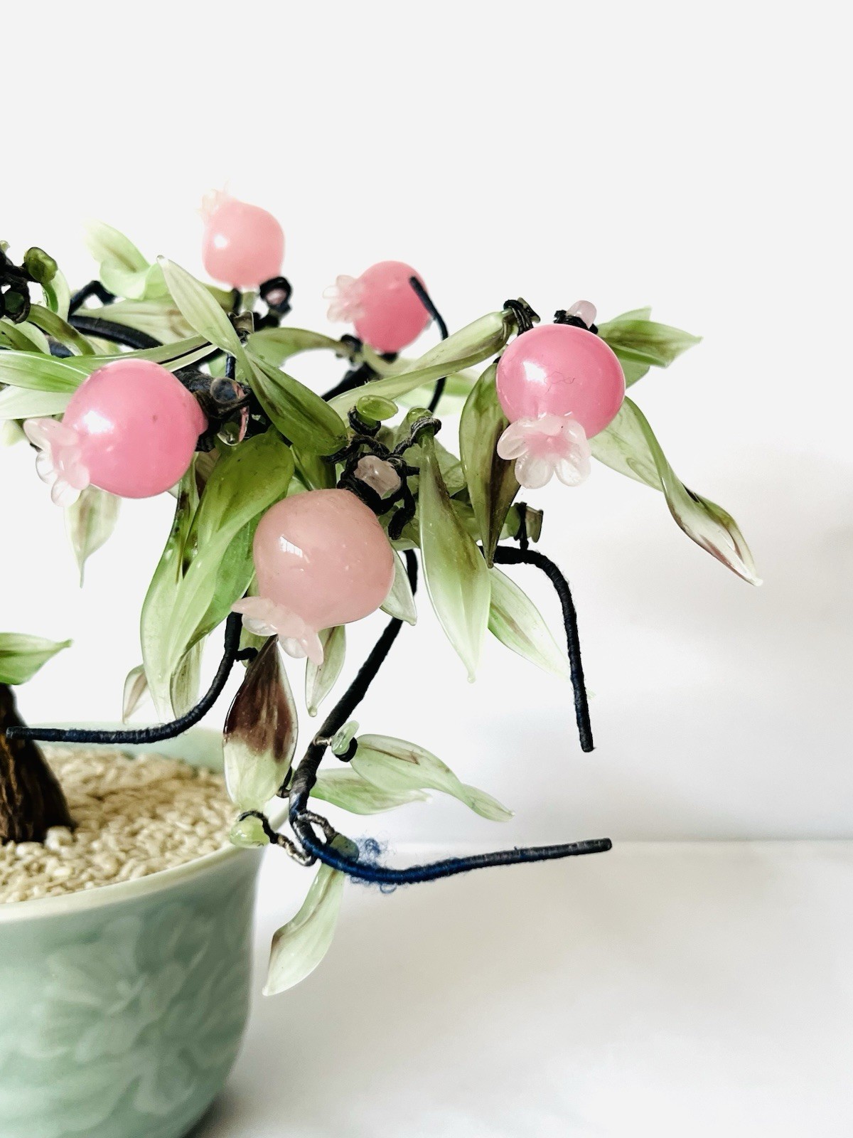 Vintage Pink Cherry Blossom Flower Plastic Bonsai Tree Celadon Planter
