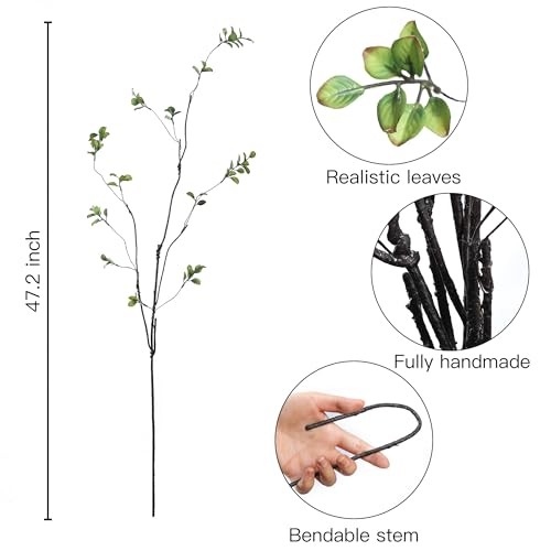 47.2’’ 4Pcs Artificial Ficus Branches Artificialery Stems Faux Ficus Green
