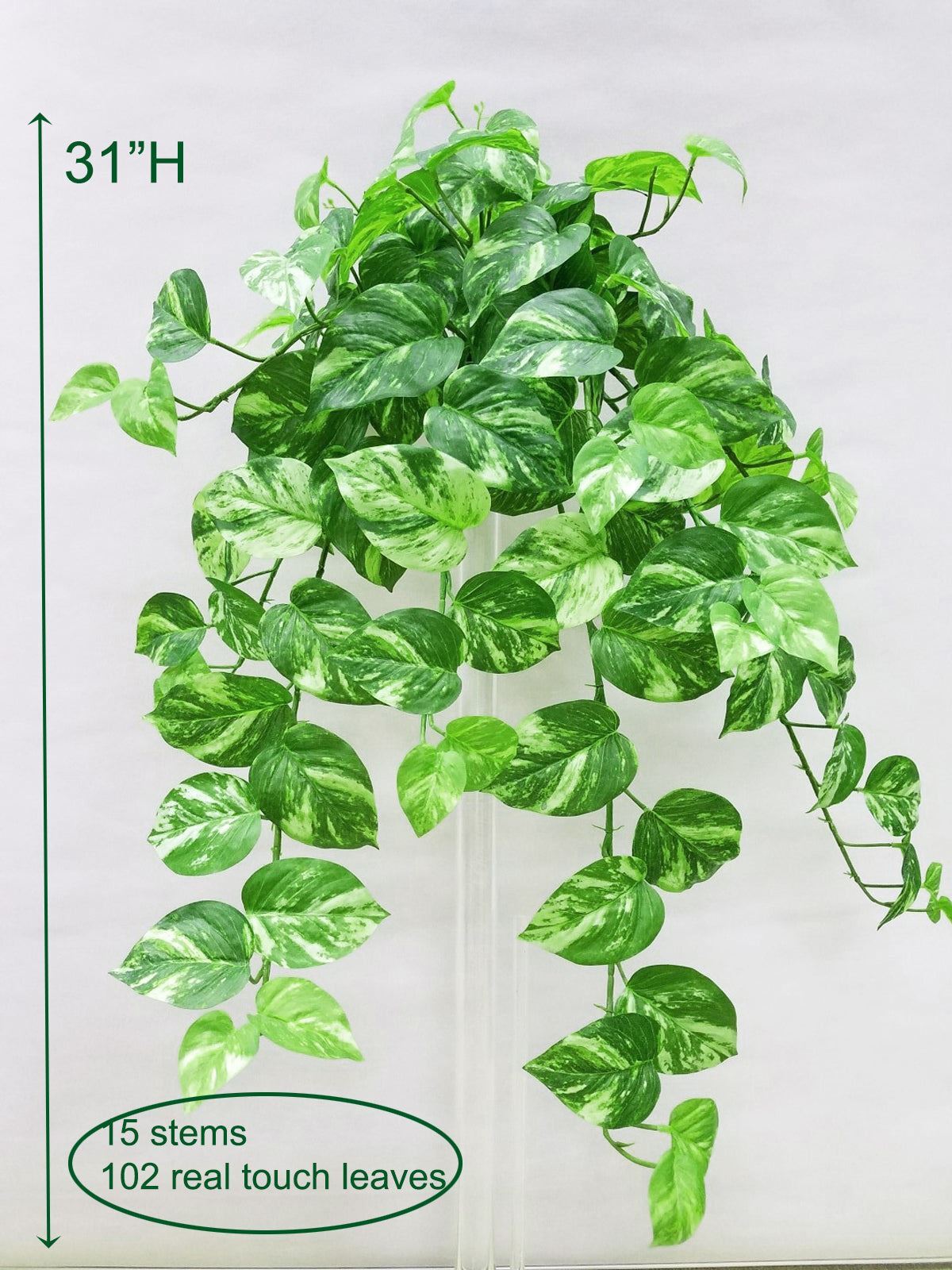 31″H Marble Pothos leaf (Real Touch) Hanging Bush, 15 stems, 102 leaves