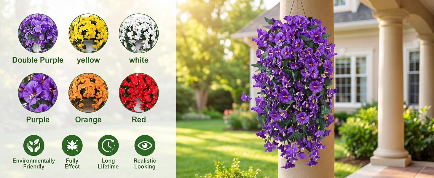 Artificial Fake Hanging Flowers Plants for Outdoor Outside Spring Summer