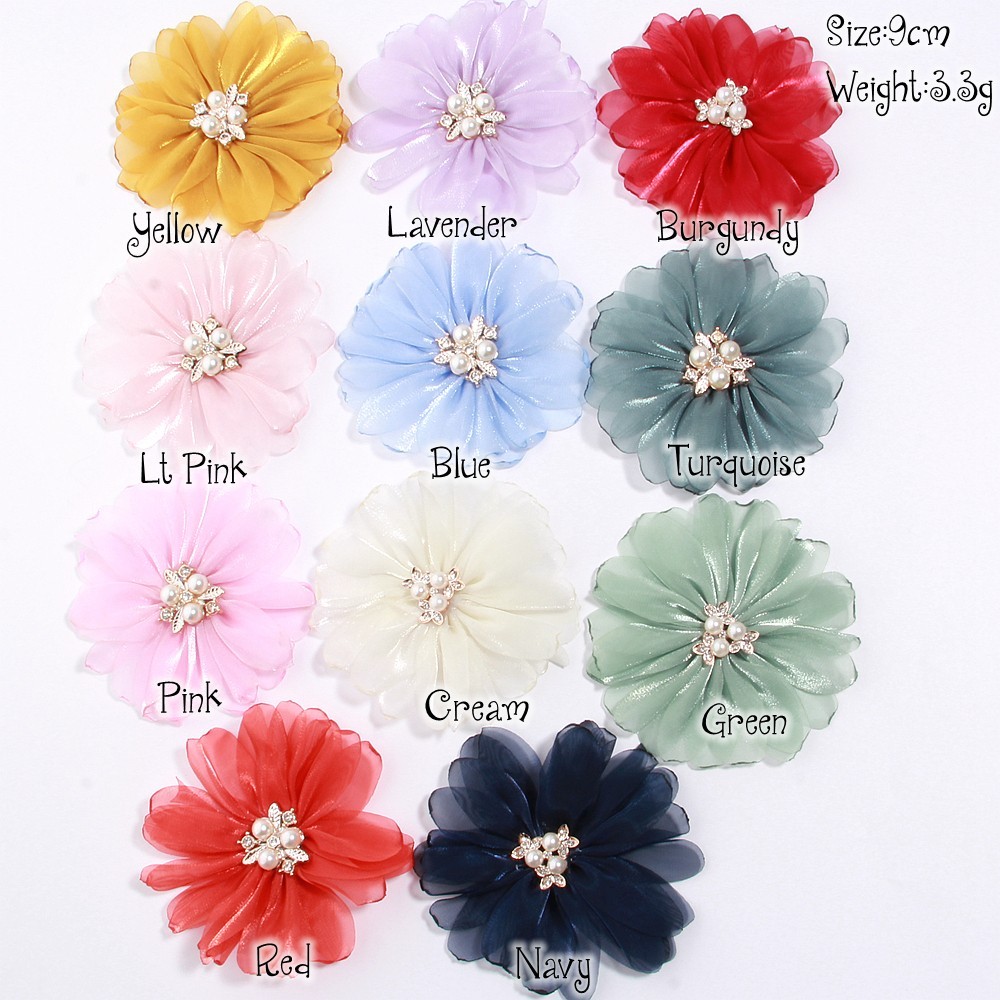 9cm Pearl Mesh Gauze Artificial Chiffon Flower Patch Applique Fabric Wedding