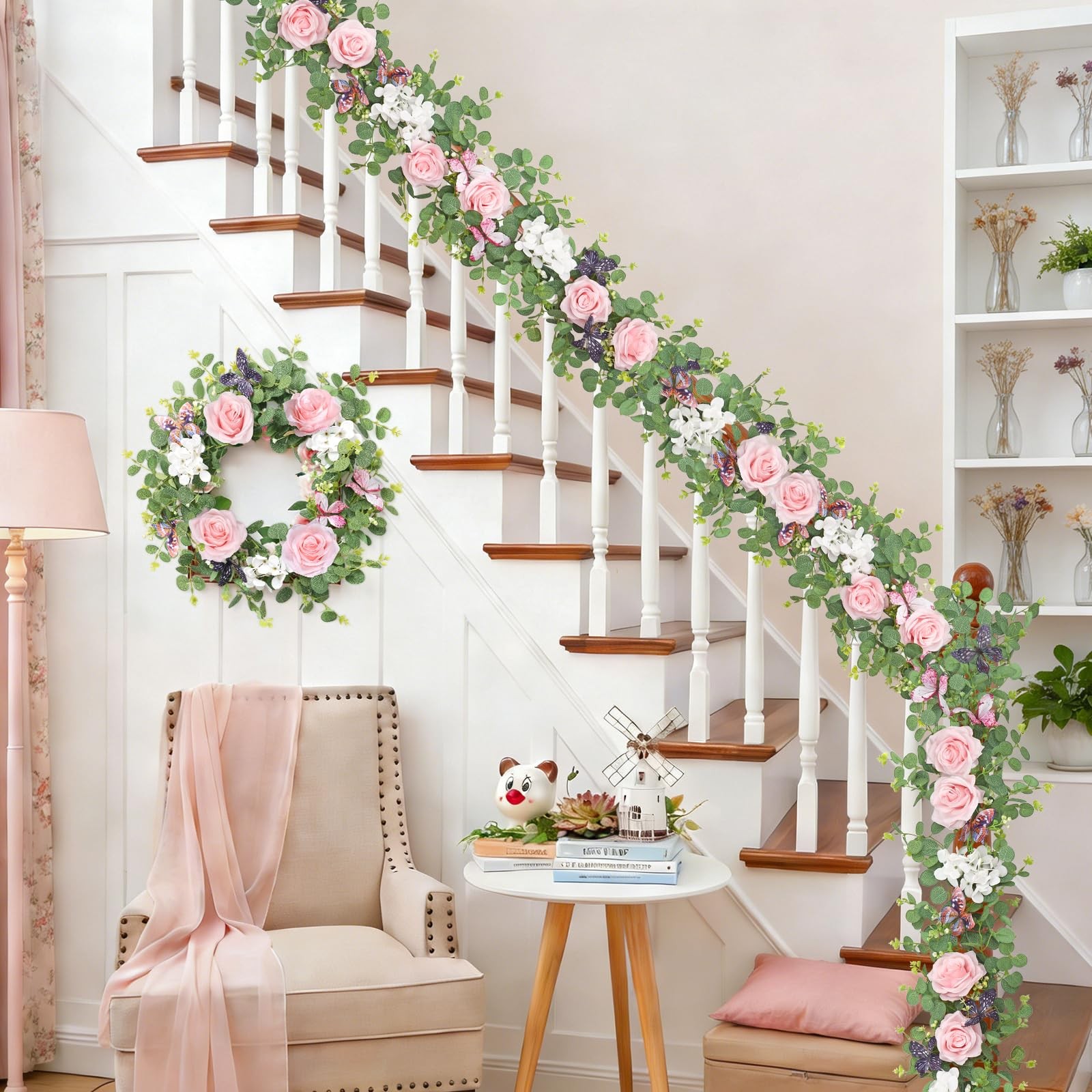 2 Pack 5.9 Ft Artificial Fake Flower Garland Pink Rose Hydrangea Vines with 3…