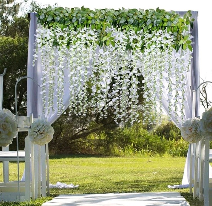 12 Pcs 3.61 Ft Artificial Wisteria Flowers Vine Ratta Hanging Garland Silk.