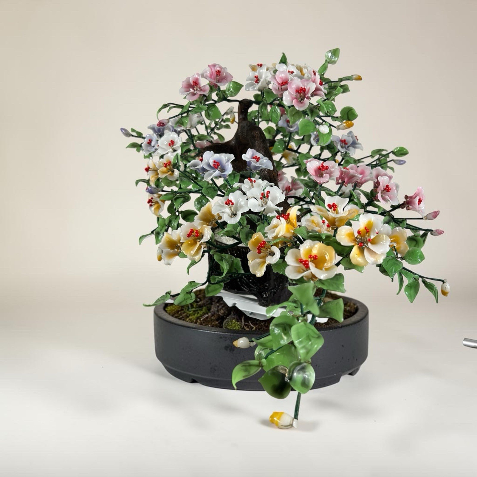Vintage Large Glass Flower Bonsai Tree Sculpture Handcrafted Flo Arrangement 37”