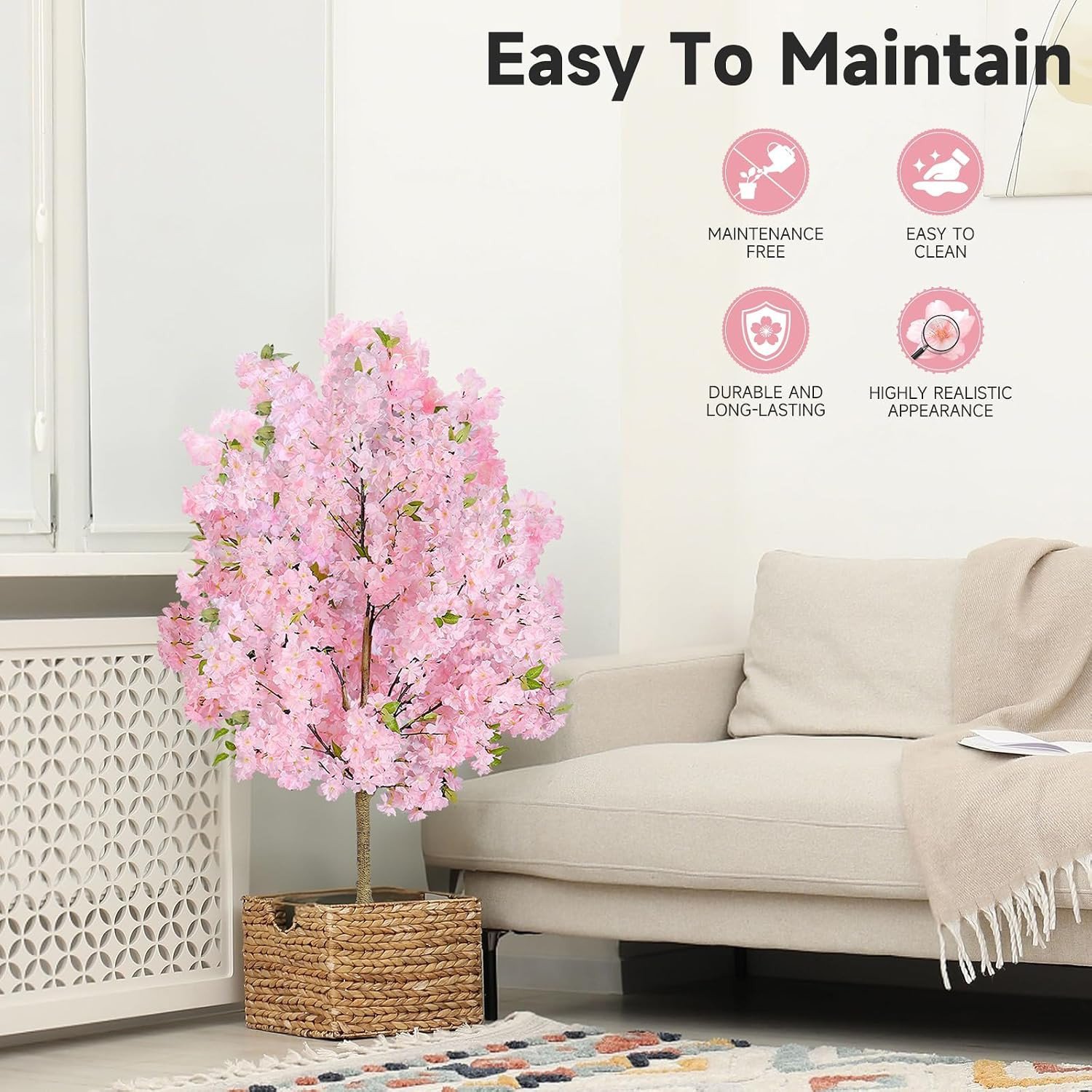 4FT Pink Cherry Blossom Tree – Realistic Faux Silk Plant for Home & Events