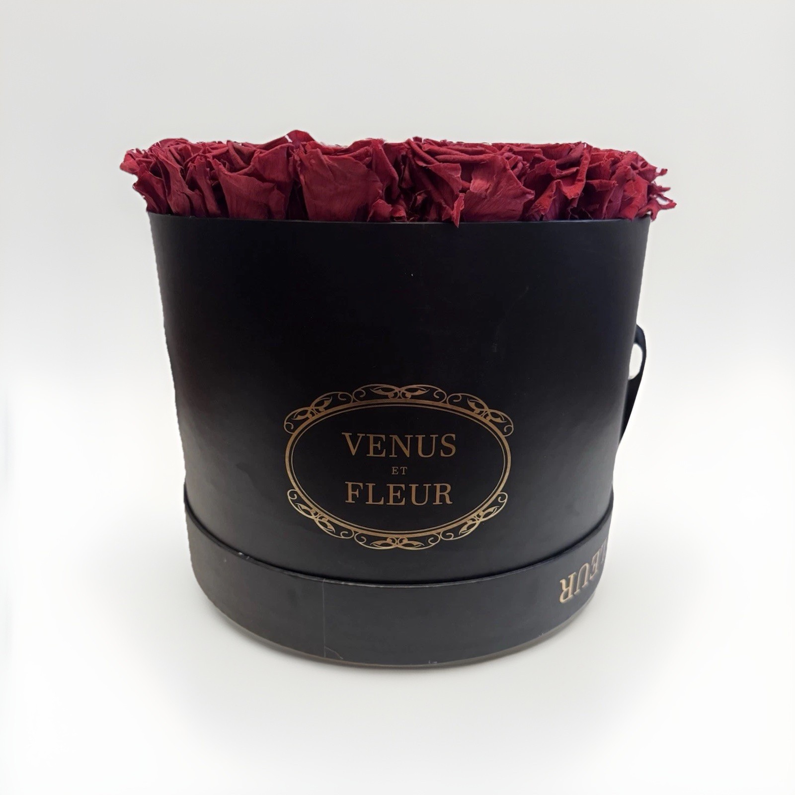 Venus et Fleur Red Roses Flower Box Arrangement Large Black Container 45 Roses