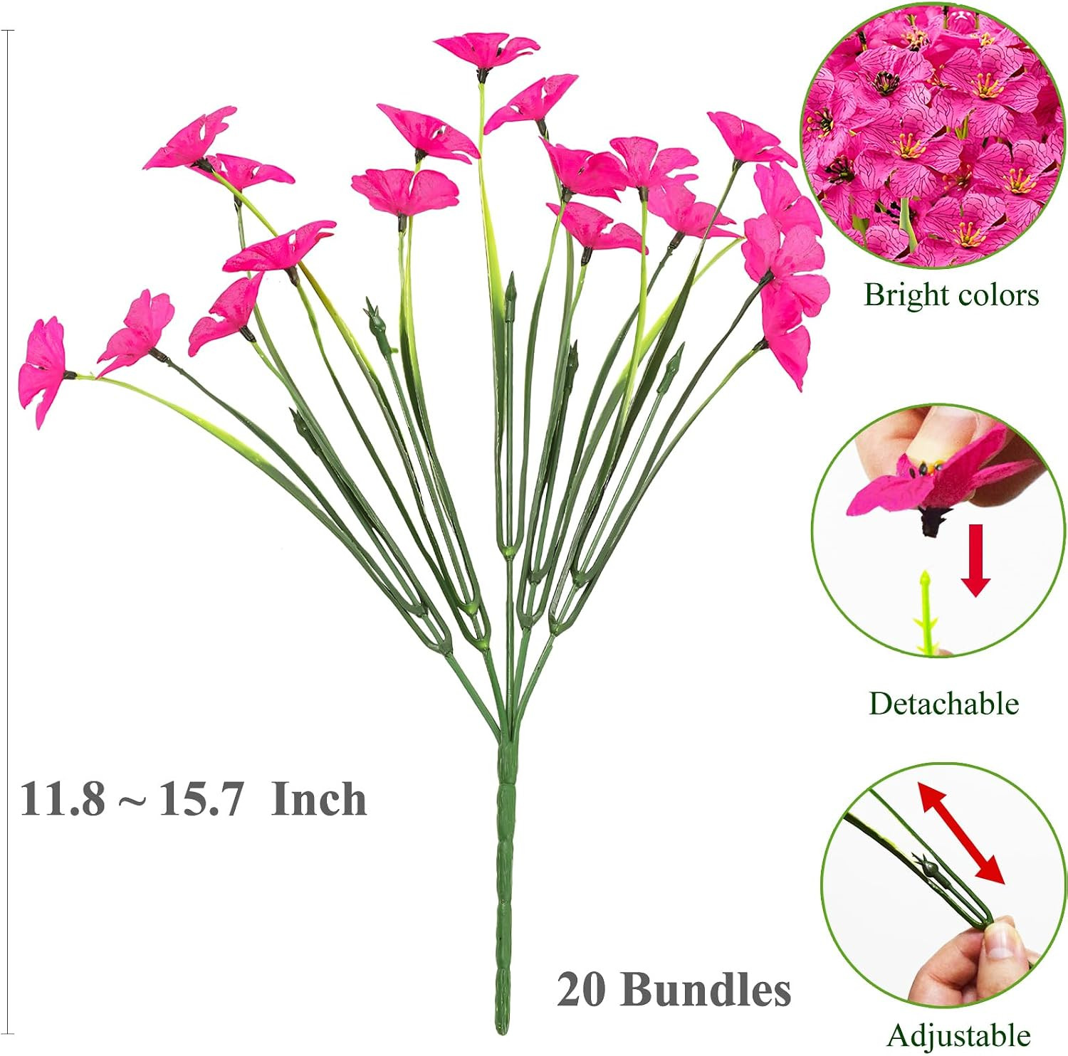 20 Bundles Outdoor Artificial Flowers UV Resistant with Faux Silk Flowers and No