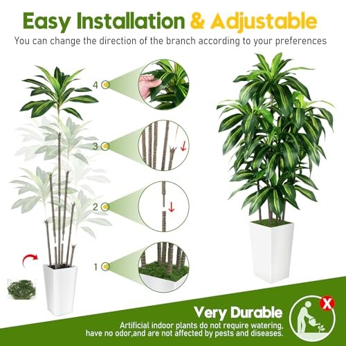 Artificial Dracaena Tree Indoor, 5FT Tall Fake Tree with Tall 5ft White