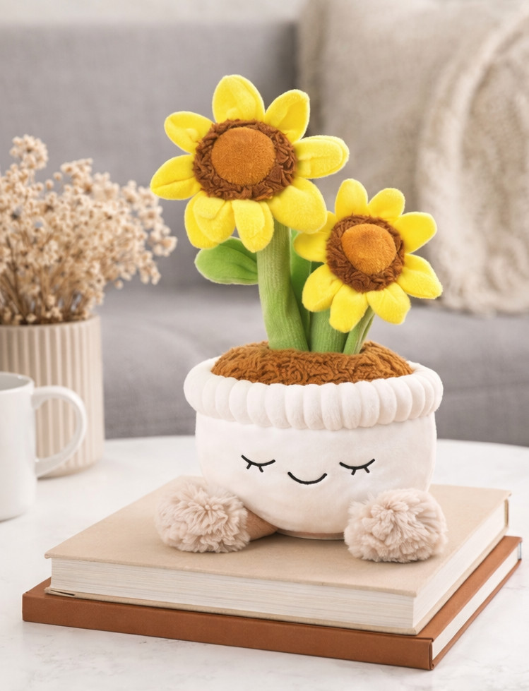 Plush Plant Decor, Soft Faux Houseplant, Cute Stuffed Plant for Home & Office, C