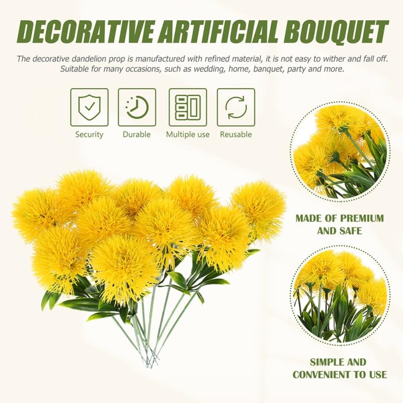 Faux Dandelion Artificial Flowers Bouquet Lifelike Yellow Simulation Dandelio…