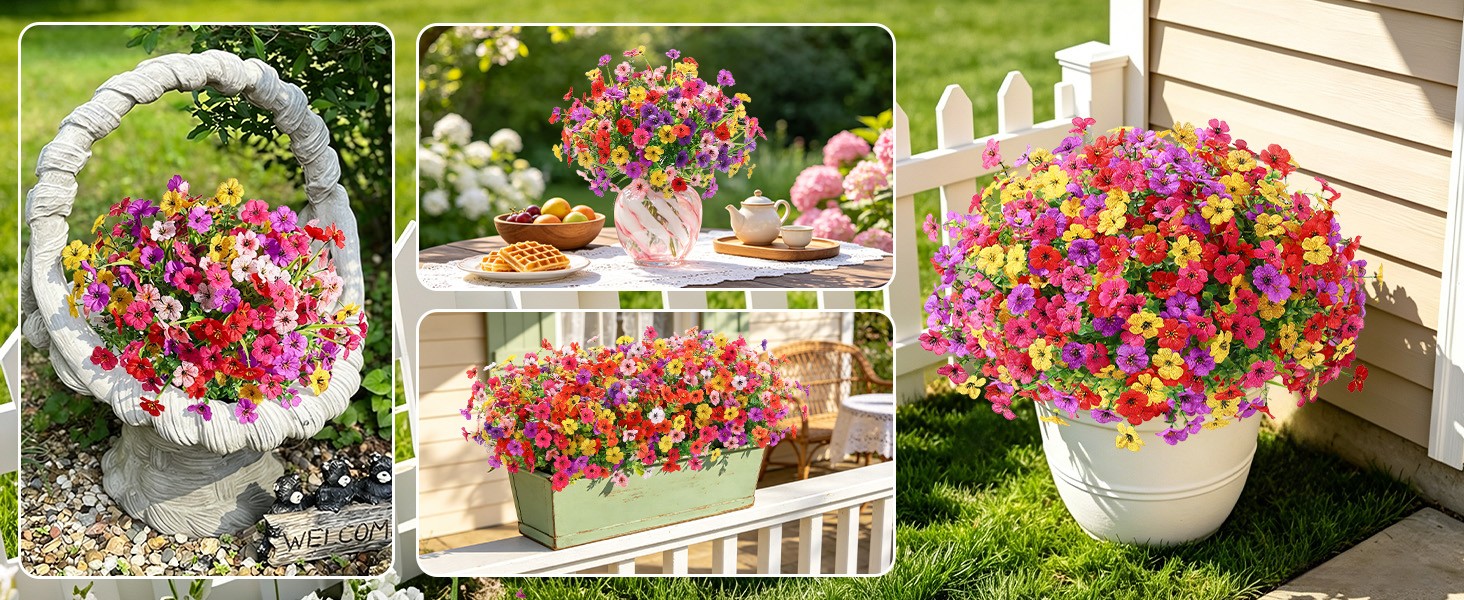 24 Bundles Artificial Flowers for Outdoors Decoration, UV Resistant Silk Faux