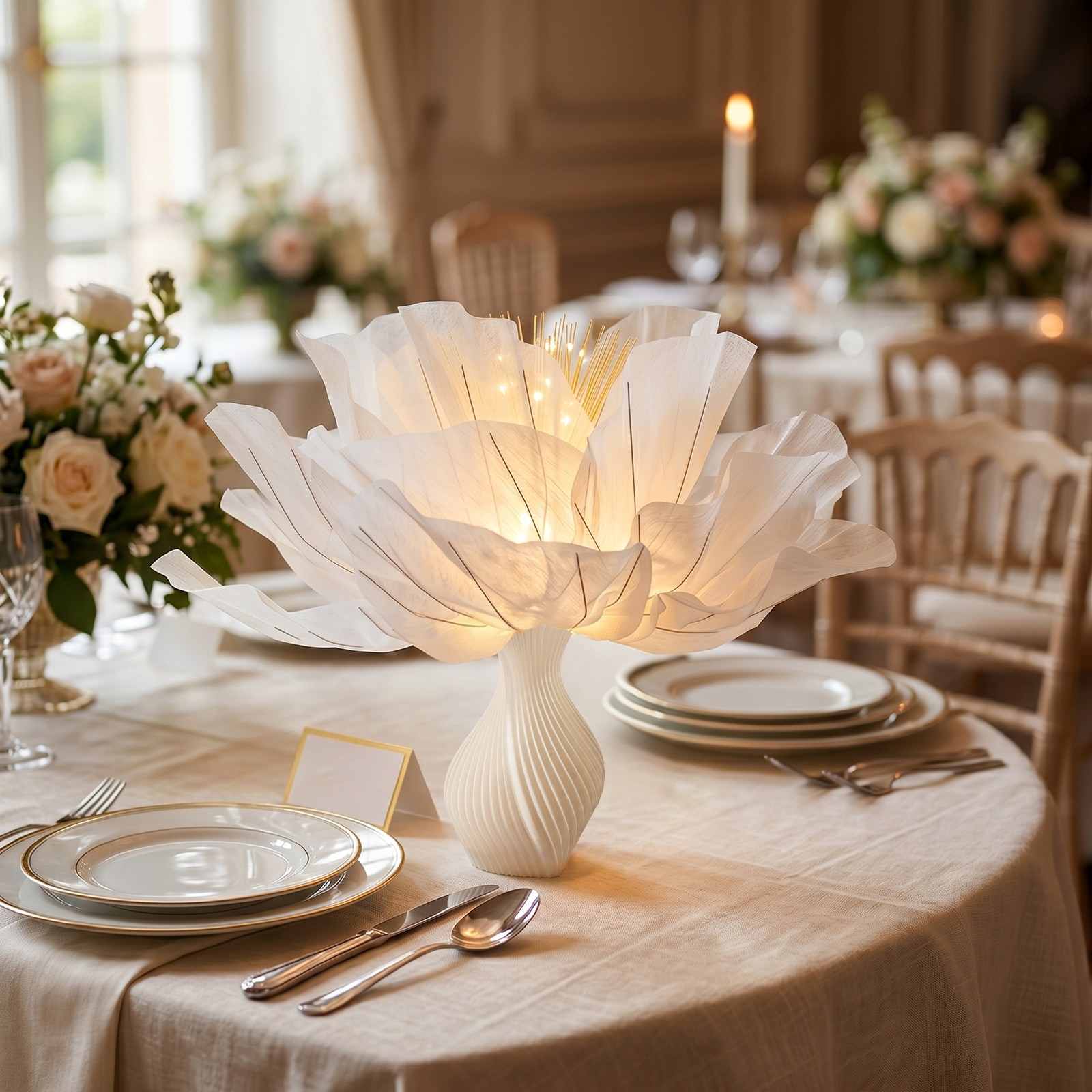 Tabletop Electric LED lights Organza Artificial Flower With Vase 17.71*17.71in