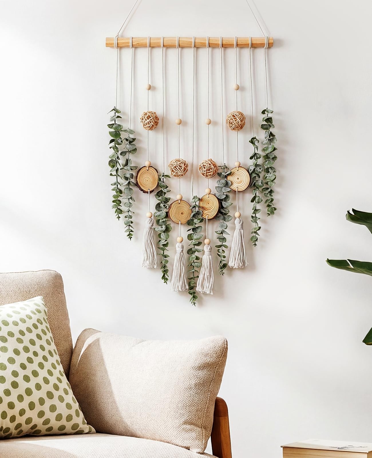 Artificial Eucalyptus Wall Hanging, Fake Greenery Leaves Stems with Wicker Ba…