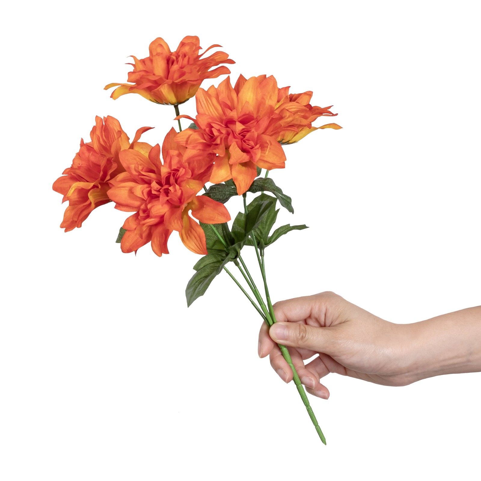 (4 pack) 13-inch Artificial Silk Orange Dahlia Flower Pick, 5 flower heads