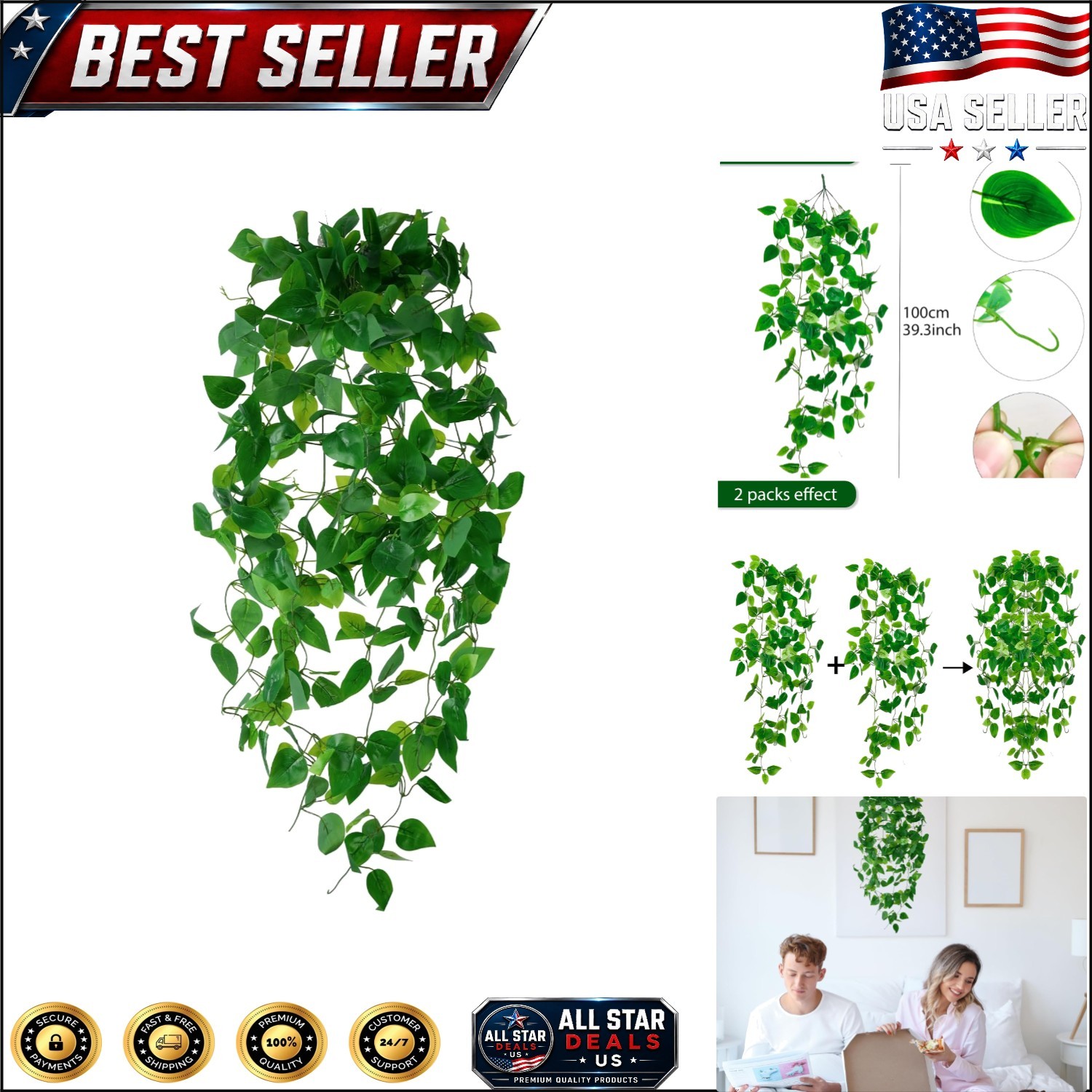 Realistic Artificial Hanging Ivy Plants – Perfect for Weddings and Home Decor