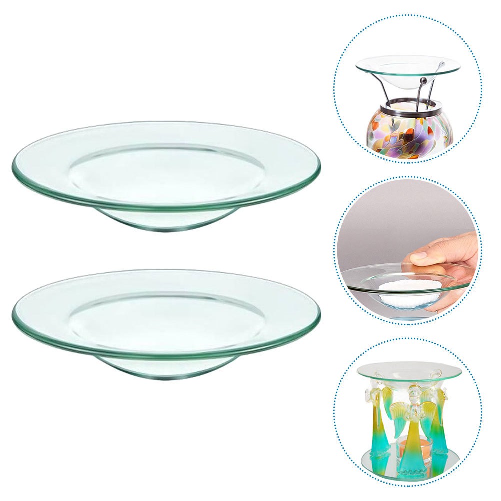 2Pcs Transparent Glass Wax Melt Warmer Dishes Reusable Aromatherapy Plates