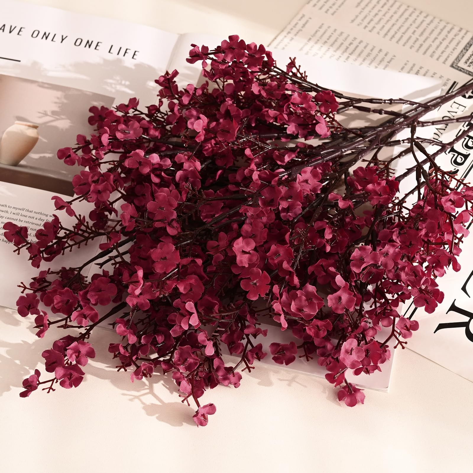 Silk Gypsophila Bouquets, 6Pcs, Real Touch, Wine Red
