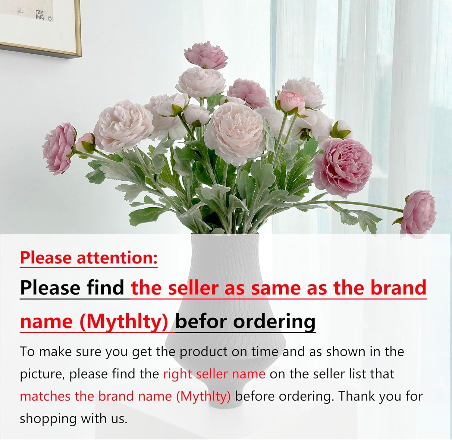 7 Pcs Peony Artificial Flowers with Stems, Faux Ice and Opal Pink Ranunculus Mix