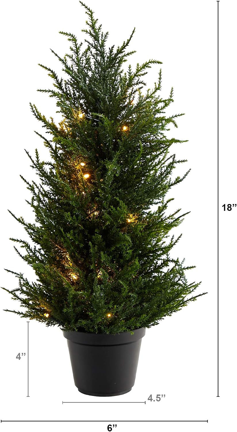 18″ Cedar Artificial Tree with LED Lights – UV Resistant for Indoor/Outdoor Use