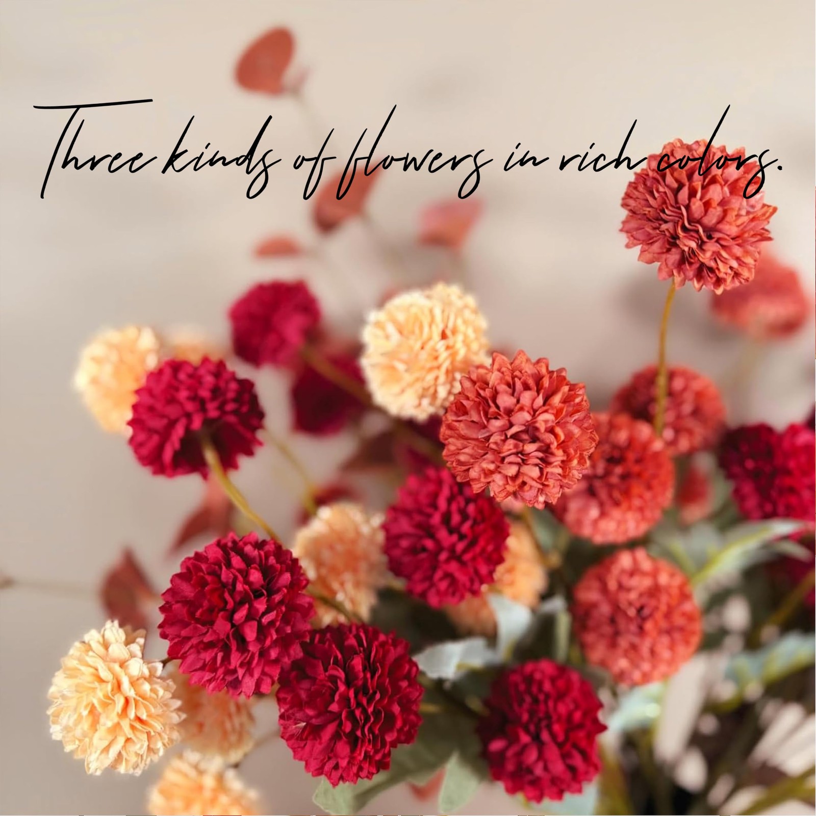 LOFIKU Fake Flowers Silk flowers10mums 50 Artificial Flowers，red mums Fall Fl…